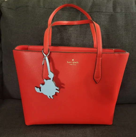 Kate Spade Marlee Red Tote with blue Crab bag charm NWT - Picture 1 of 11